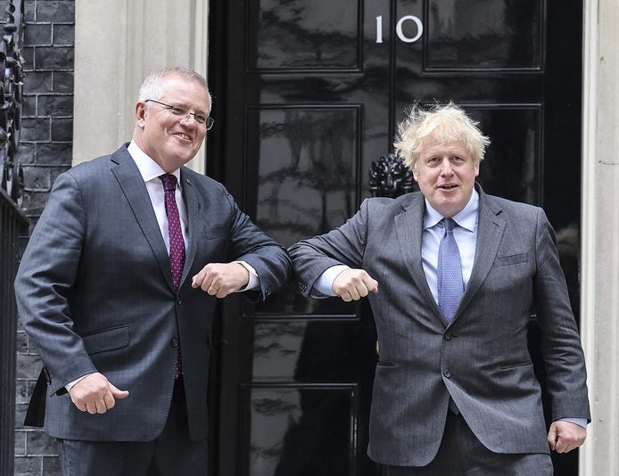 Australia PM Scott Morrison Greeted by UK PM Boris Johnson at No 10