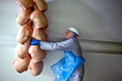 Pork processing at work at Danish Crown