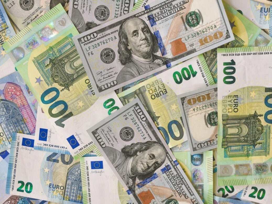 Pile of dollars and euros