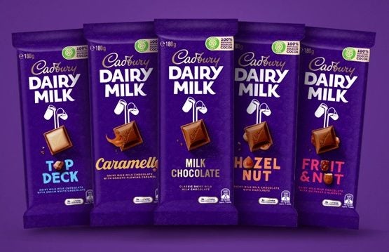 Cadbury Dairy Milk products on sale in Australia