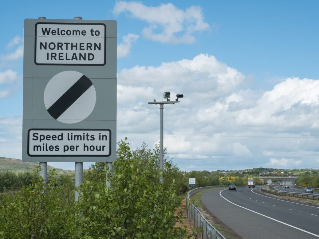Republic of Ireland and Northern Ireland border sign on M1 motorway