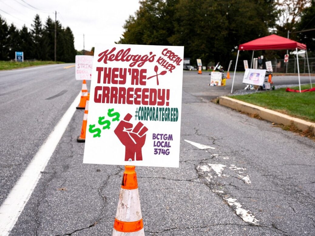 Union sign in Lancaster, Pennsylvania amid Kellogg workers strike, 11 October 2021
