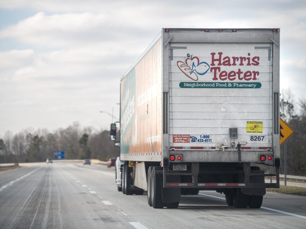 Truck delivering goods for US grocer Harris Teeter