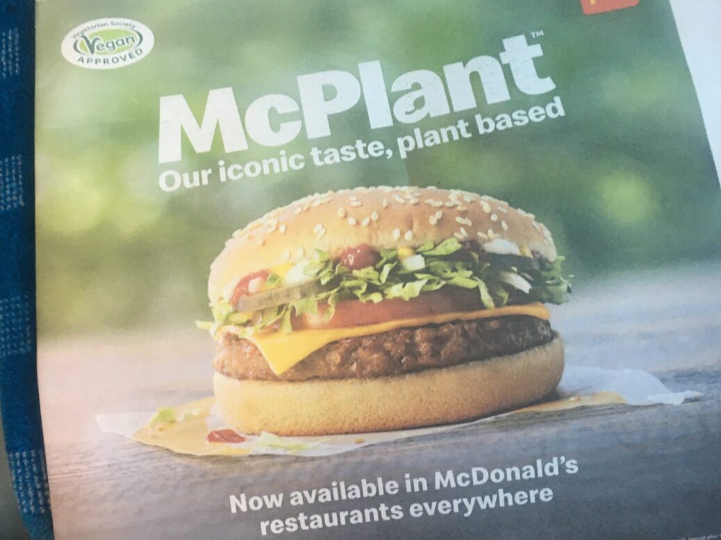 Newspaper ad for McPlant plant-based burger in UK