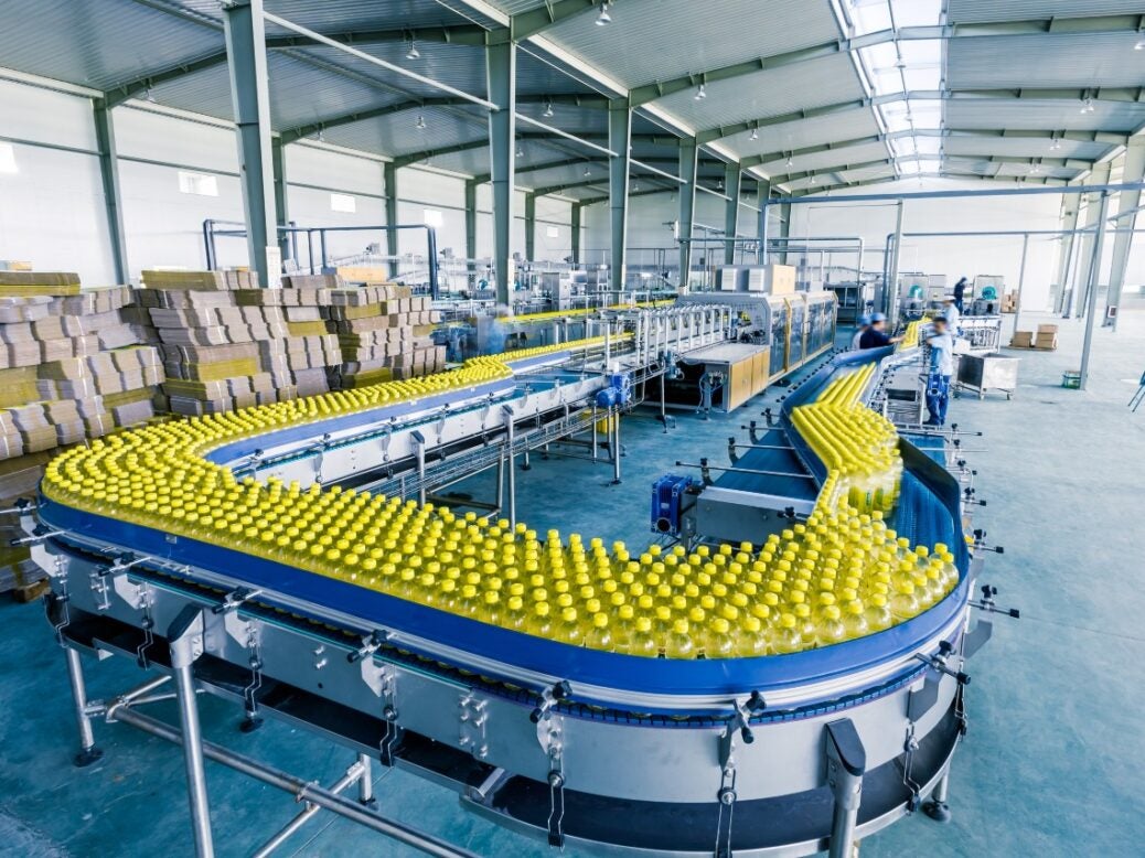 Plastic bottles on a production line