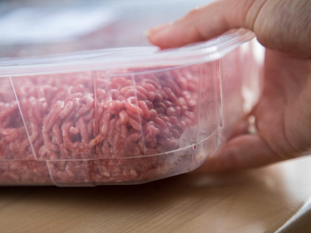 Minced meat in plastic packaging