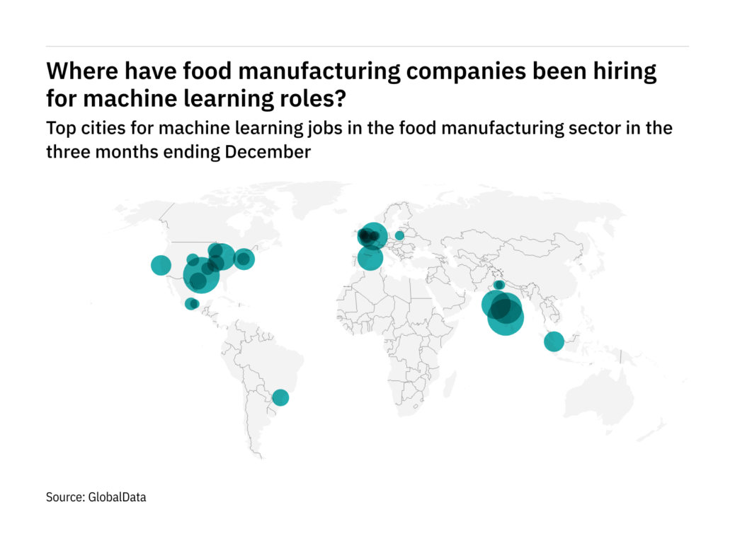 The hiring for food-industry machine-learning jobs by city - GlobalData data until December 2021
