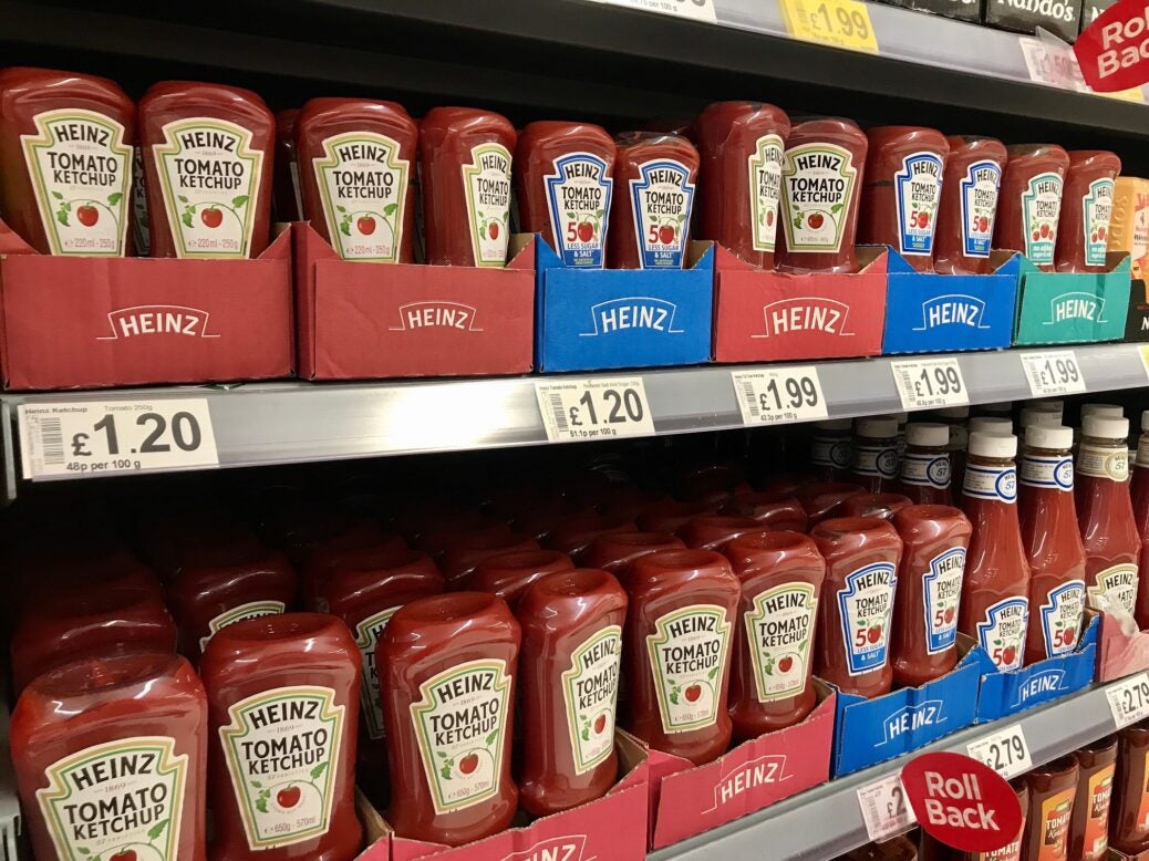 Heinz tomato ketchup on sale in the UK, 6 February 2020