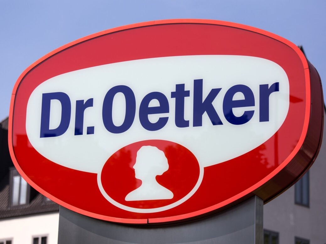 Oetker logo at offices in Bielefeld, Germany, 18 May 2018