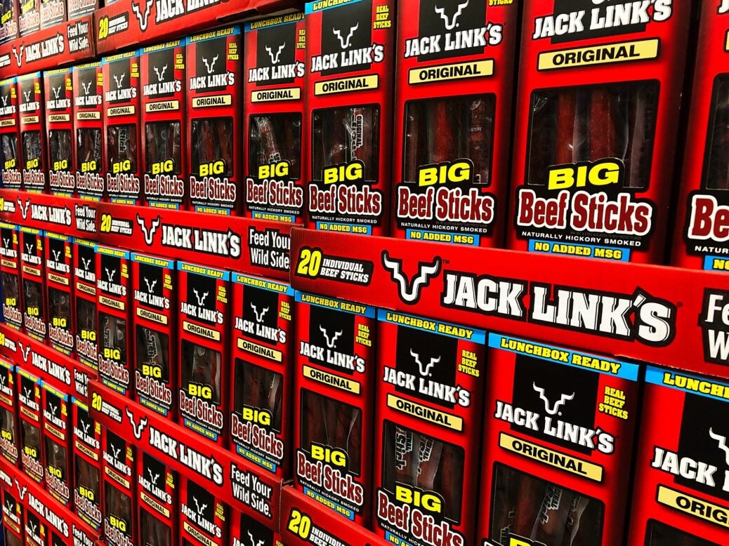 Store display of Jack Link's Beef Sticks, Baxter, Minnesota, 8 December 2019