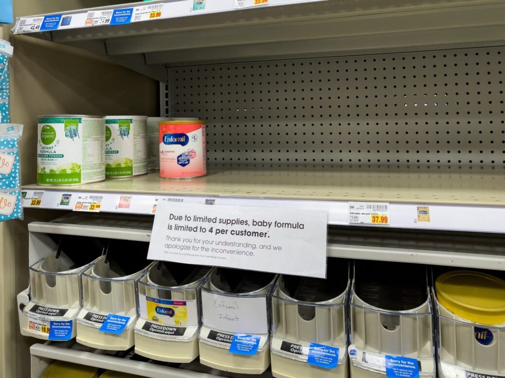 Empty infant formula shelves at a US grocery store, Athens, Georgia, 12 May 2022