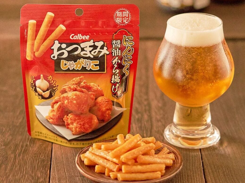 Calbee snacks with glass of beer