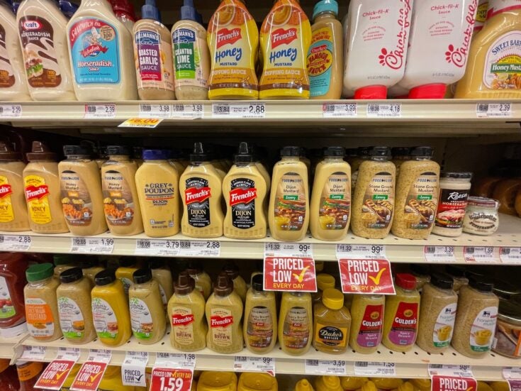 Condiments on sale in grocery store in Grovetown, Georgia, USA, 18 May 2022