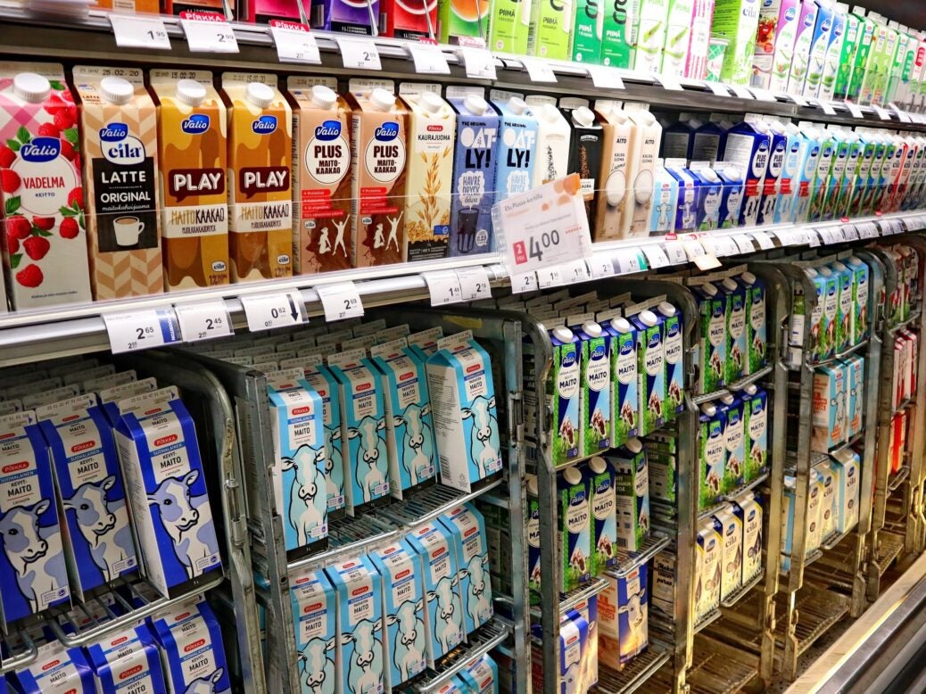 Dairy and non-dairy products on display, Tuusula, Finland, 26 January 2020