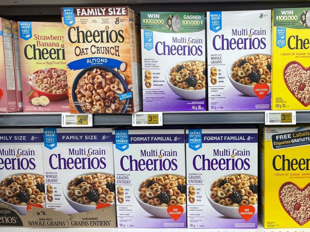 Cheerios, owned by General Mills, on sale in Edmonton, Canada, 23 July 2022