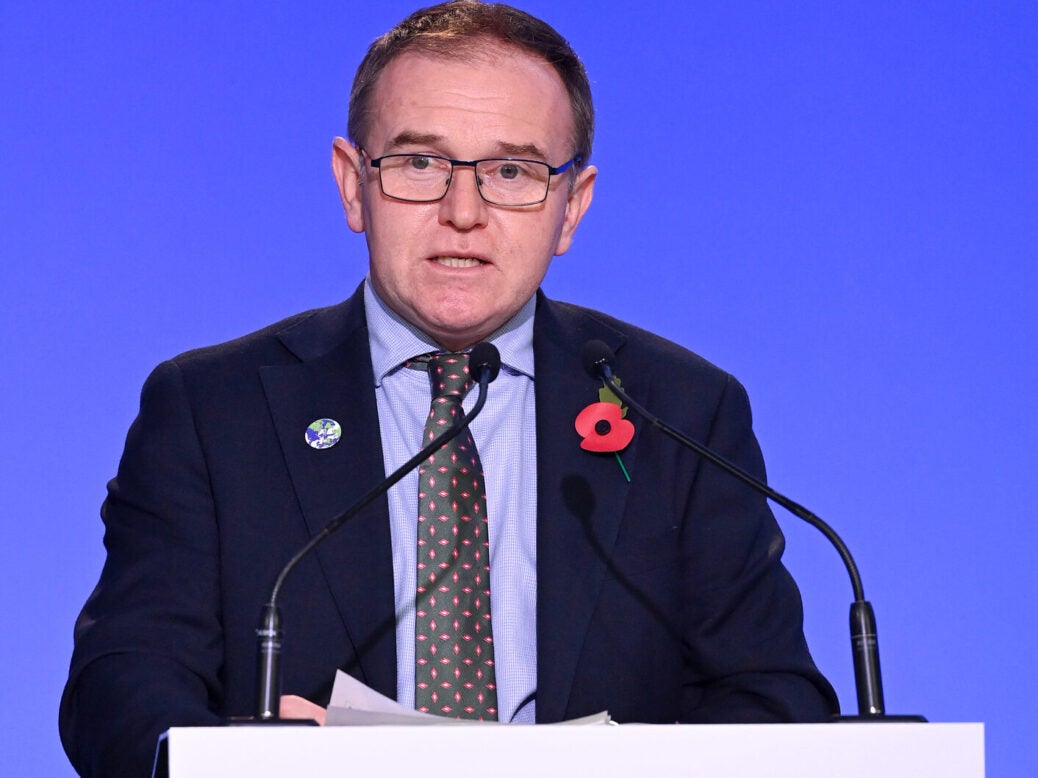 UK MP George Eustice speaks at the Sustainable Agriculture event at COP26 on 6 November 2021