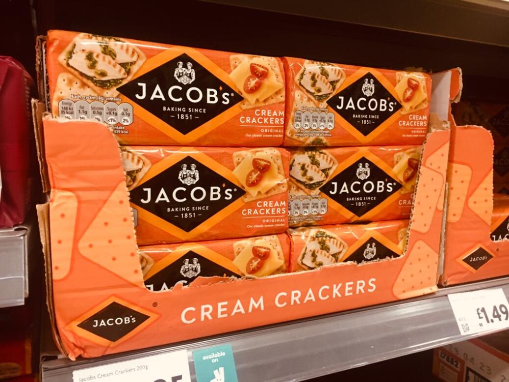 Pladis brand Jacob's Cream Crackers on sale in Morrisons, Sidcup, UK 14 November 2022
