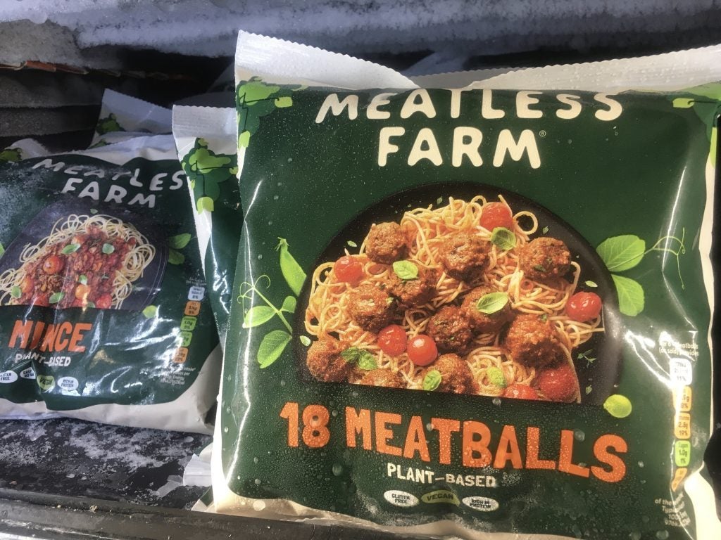 The Meatless Farm plant-based meatballs on sale in Morrisons, Sidcup, 13 June 2023