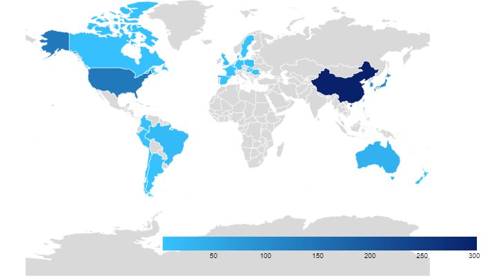 Geographic distribution of patent applications in confectionery sector in H1 2023. Credit: GlobalData.