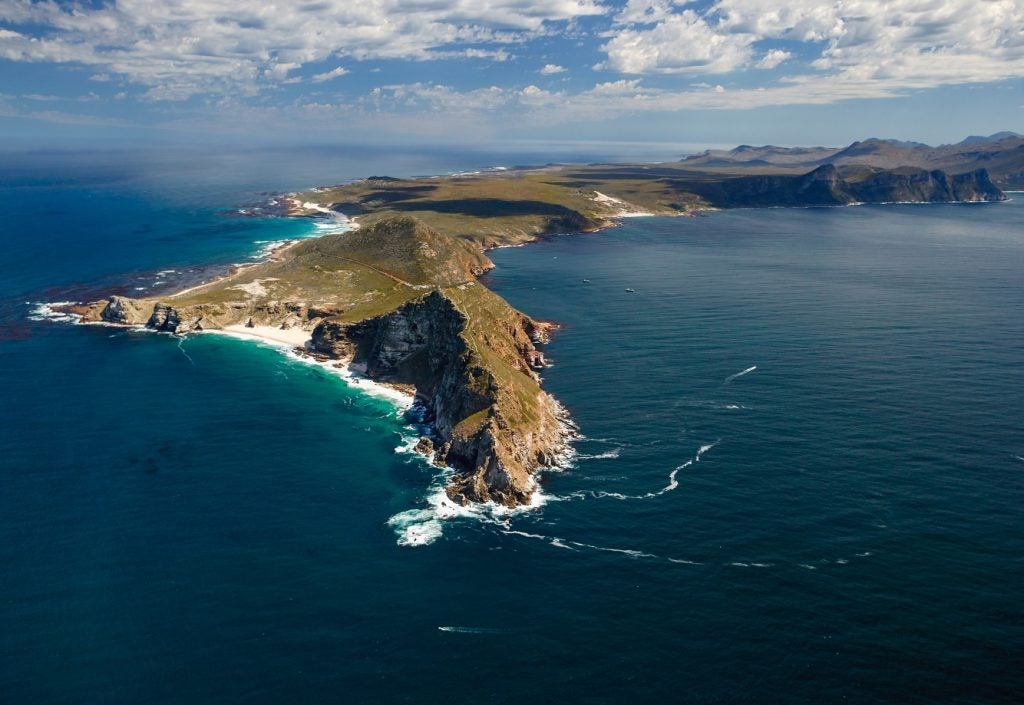 An aerial view of Cape Point and the Cape of Good Hope