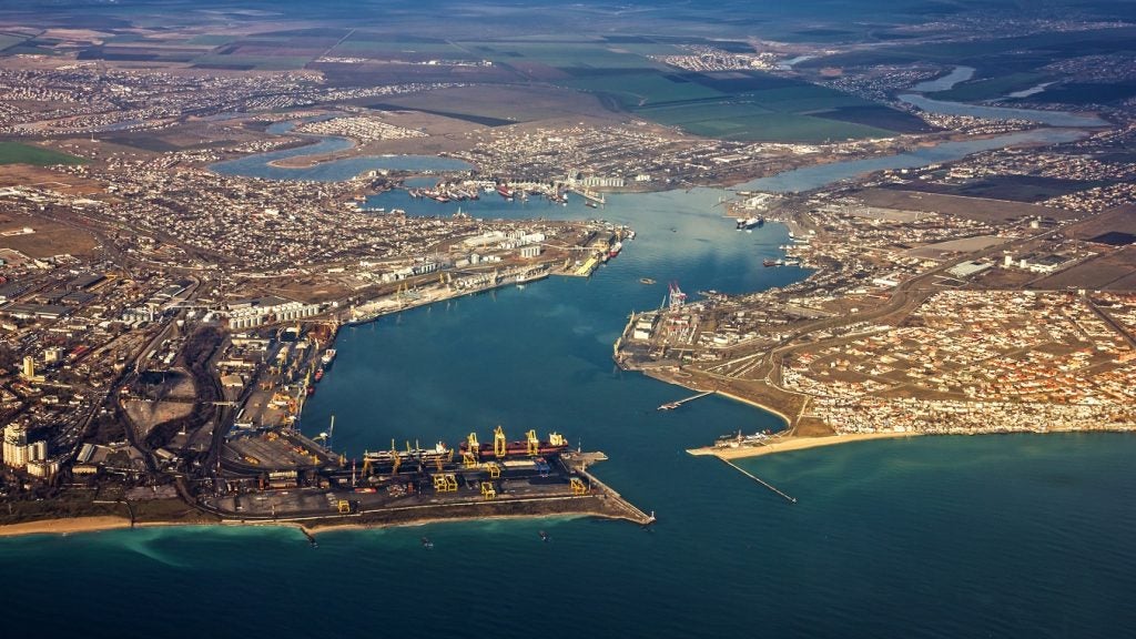 An aerial view of the port of Odessa
