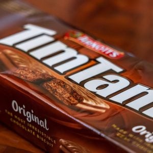 Closeup of the Tim Tam biscuit package