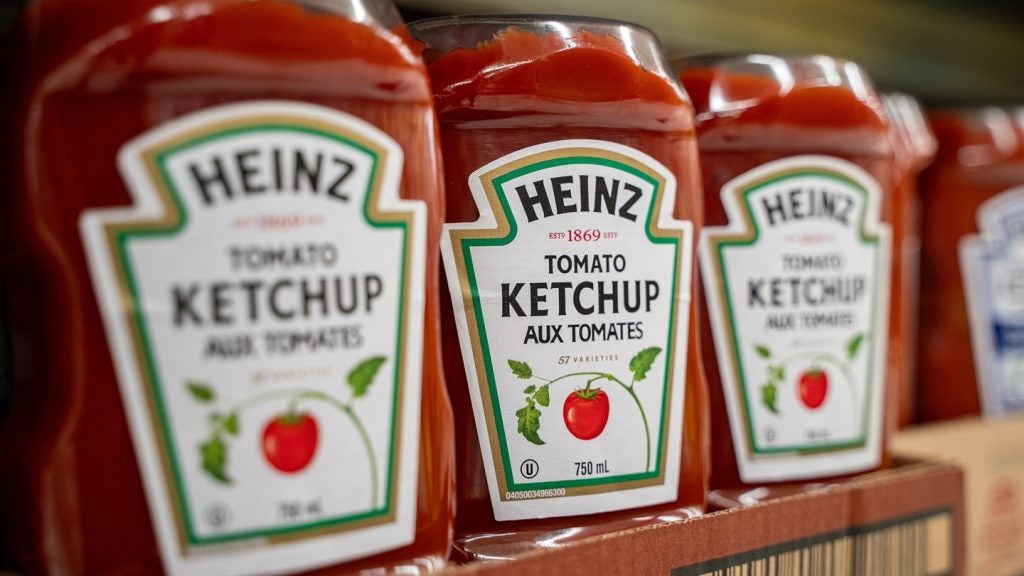 Bottles of Heinz ketchup on display