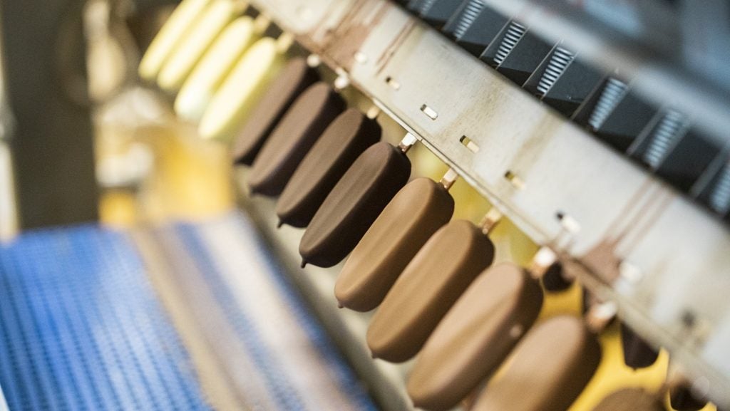Range of ice creams on production line