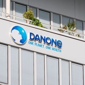 Sign and logo on the Danone headquarters building.