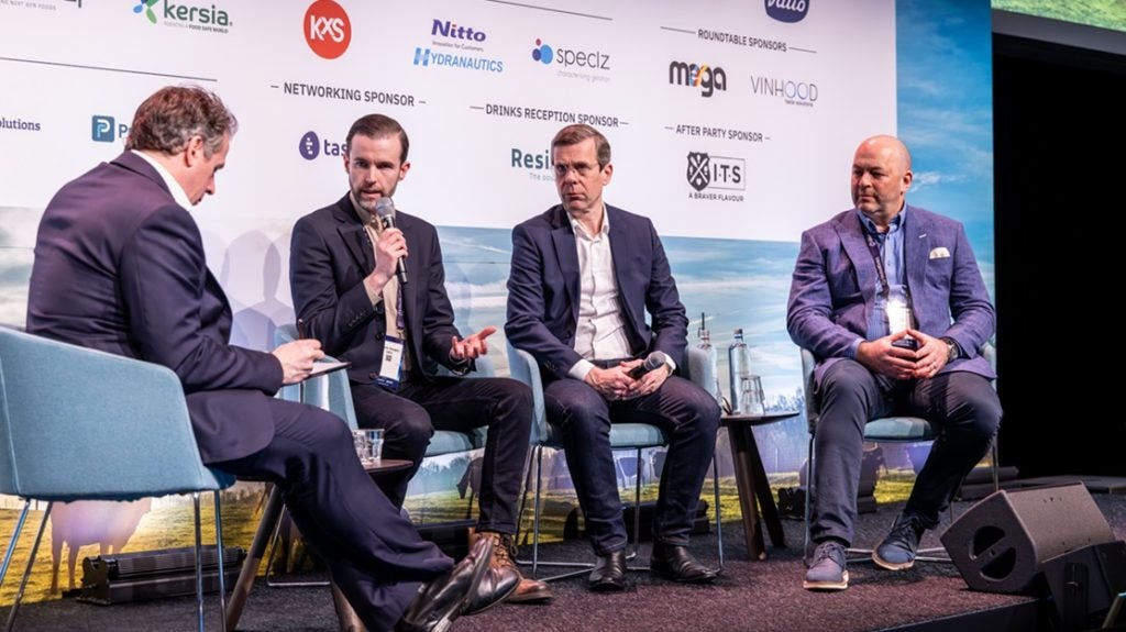 Dr. Kevin Deegan, the vice president for innovation at Valio (second left) speaks at the Arena Dairy Innovation Strategies conference in Amsterdam on 25 March 2026. Credit: Athanasios Psimadis