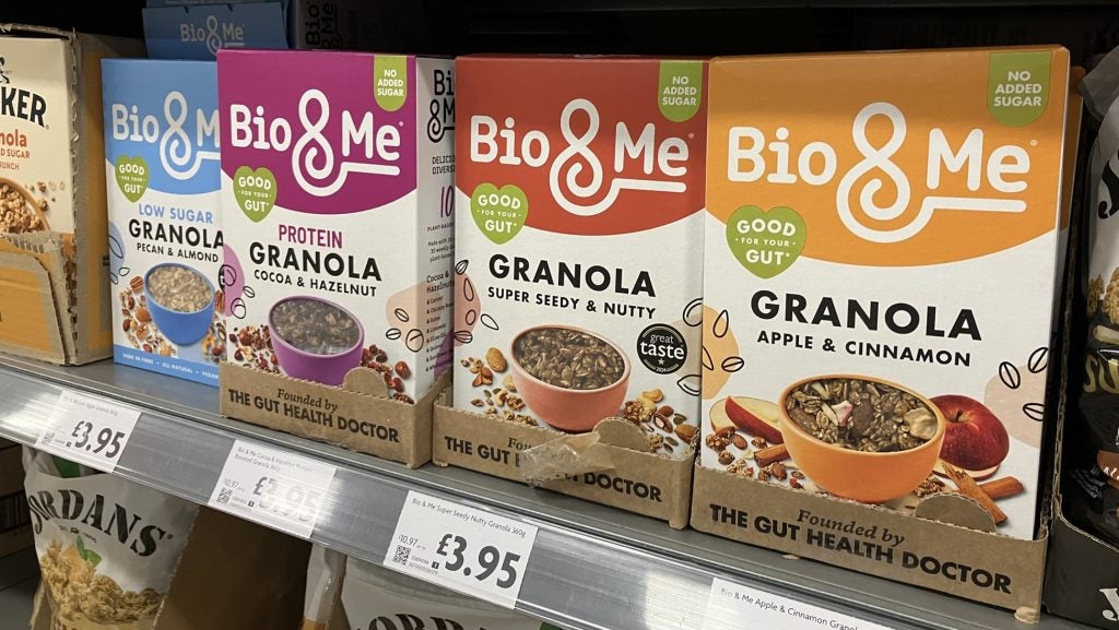 Bio & Me granola on sale in Morrisons, Sidcup, London, United Kingdom on 22 April 2026